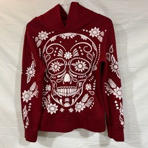 Skull Papel Picado Print Hoodies Long Sleeve Pullover Girls Hoodie Size Medium